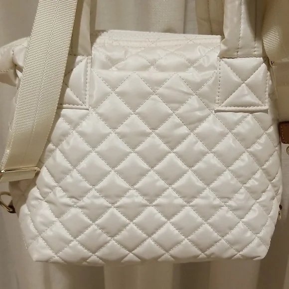 MZ Wallace Pearl Metallic Sutton Deluxe Small Quilted Nylon Crossbody Bag